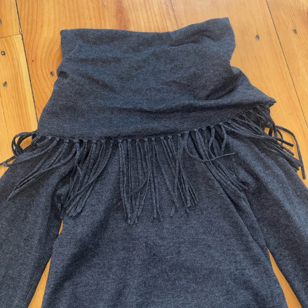 Michael Kors Fringe Cowl Neck Sweater Gray XS